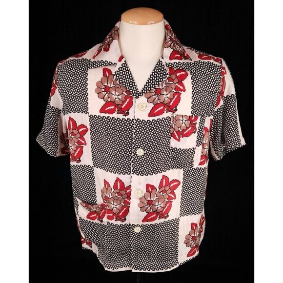 Bode Checker Bloom Floral Silk Bowling Shirt S/M Mens New - Picture 2 of 16